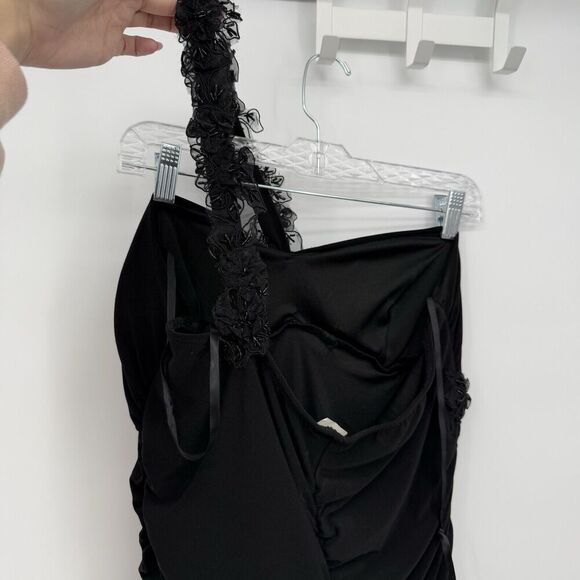 Taboo 90s Y2k Black Ruched Lace One Shoulder Vintage Mini Formal Dress XL - Picture 6 of 13